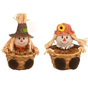 Fall Scarecrow Baskets 🧺 Boy & Girl Set - Brown and Orange
